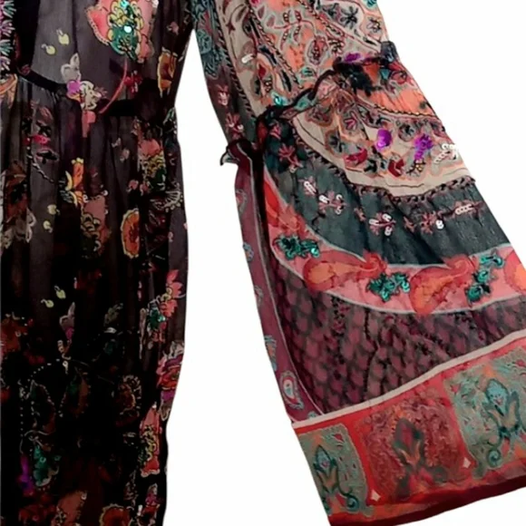 Soft Surroundings Asteria Beaded Sequin Tunic Top Varenna Plum Mixed Floral Sz S - Picture 15 of 16